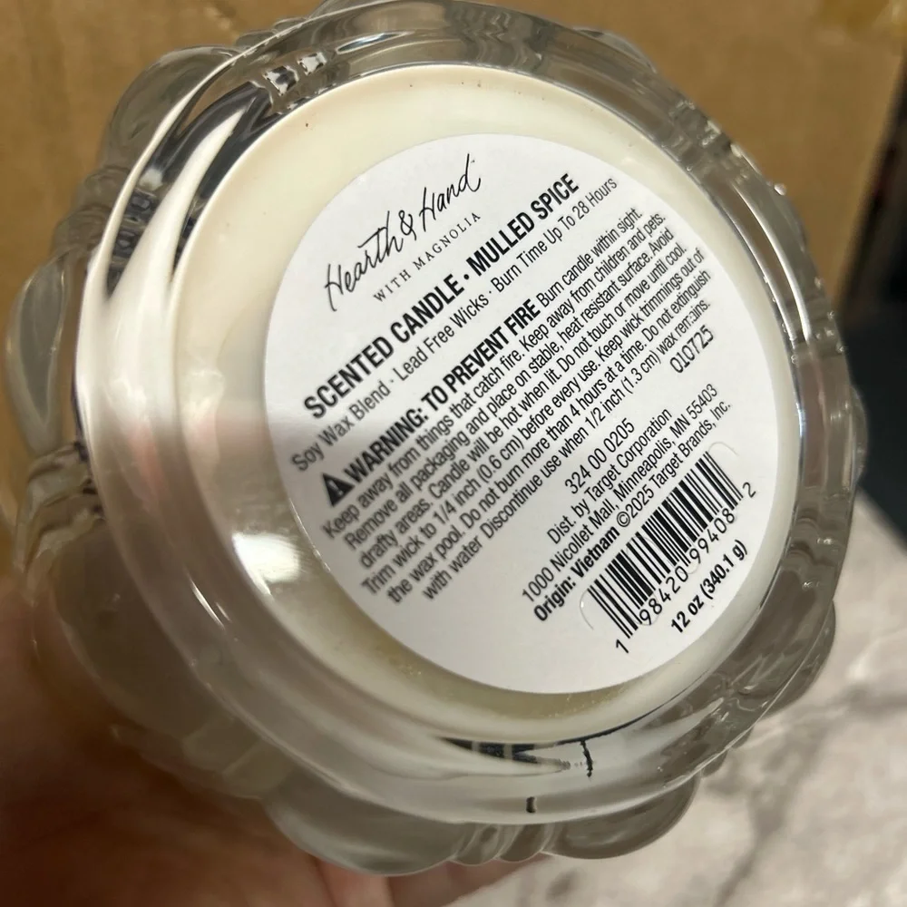 NWT Hearth&Hand 2 Wick Medium Glass with Lid Mulled Spice Jar Candle Clear 12oz